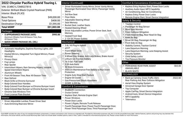 2022 Chrysler Pacifica Hybrid Touring L