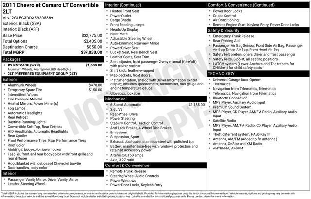 2011 Chevrolet Camaro 2LT 2LT