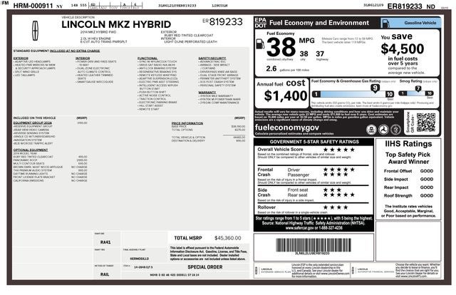 2014 Lincoln MKZ Hybrid Base