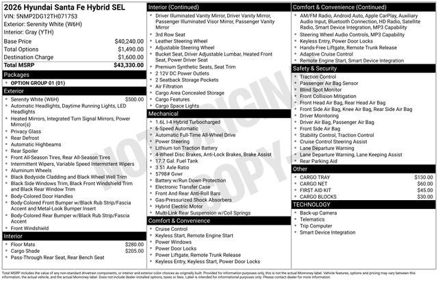 2026 Hyundai SANTA FE HYBRID SEL