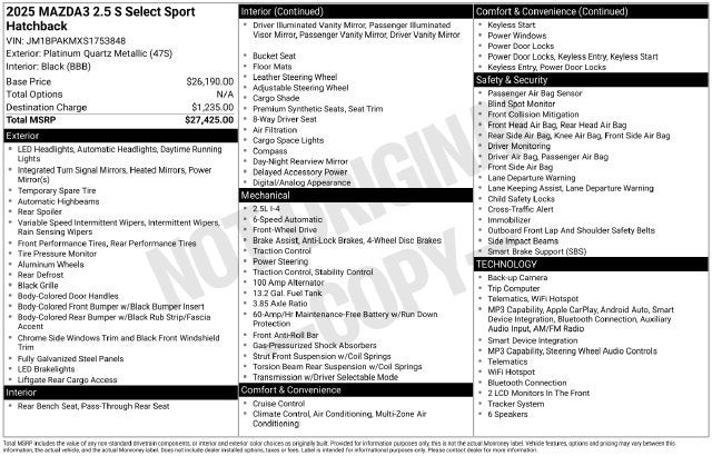 2025 Mazda Mazda3 2.5 S Select Sport