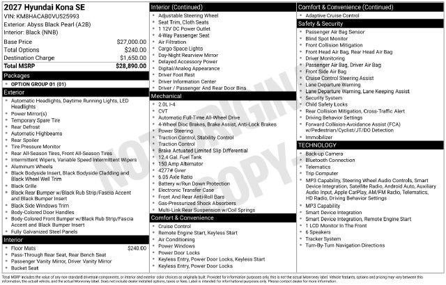 2027 Hyundai KONA SE