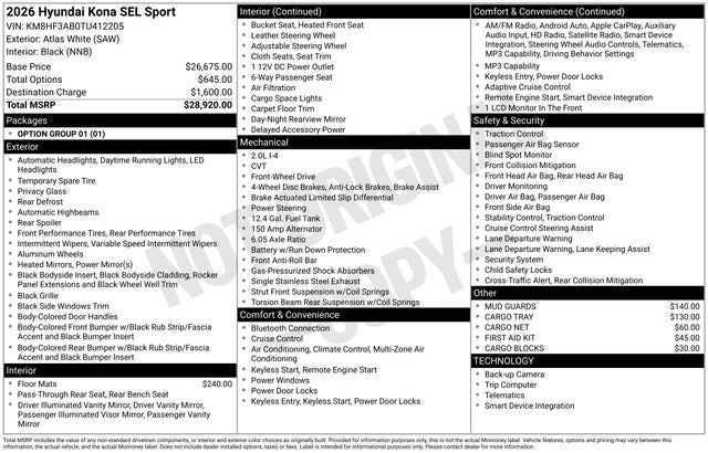2026 Hyundai KONA SEL Sport