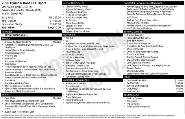 2026 Hyundai KONA SEL Sport