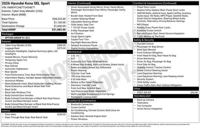 2026 Hyundai KONA SEL Sport