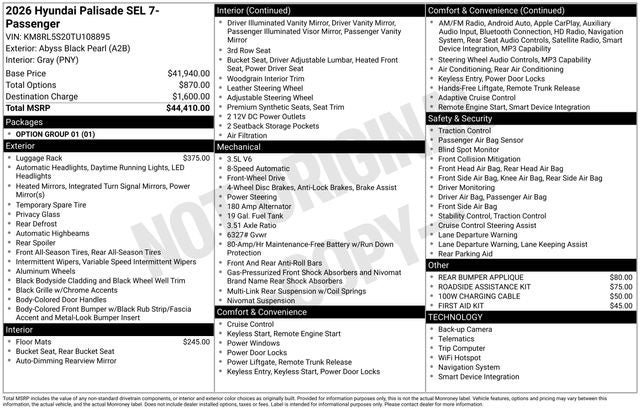 2026 Hyundai PALISADE SEL 7 Passenger