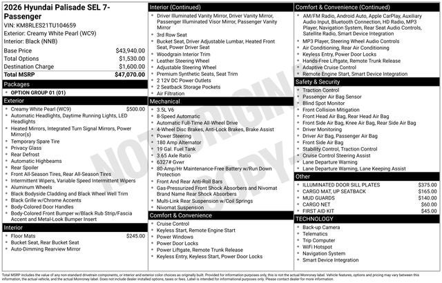2026 Hyundai PALISADE SEL 7 Passenger