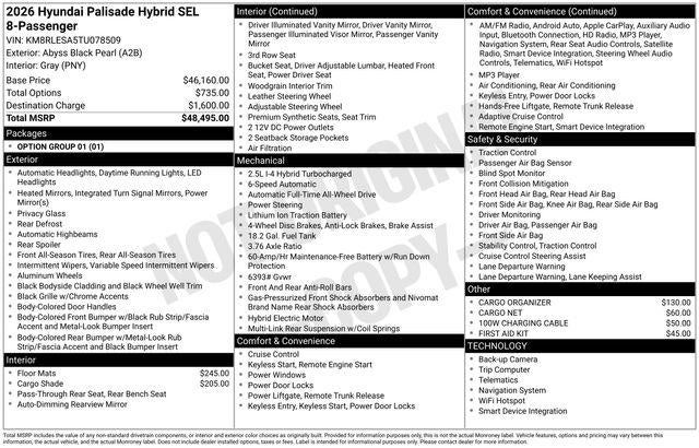 2026 Hyundai PALISADE HYBRID SEL 8 Passenger