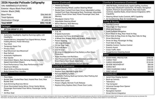 2026 Hyundai PALISADE Calligraphy