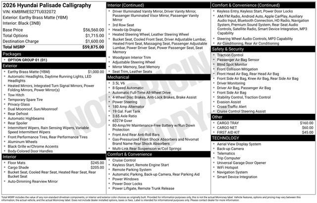 2026 Hyundai PALISADE Calligraphy