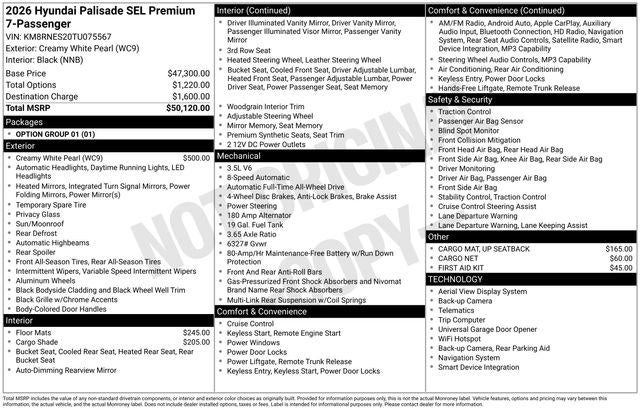 2026 Hyundai PALISADE SEL Premium 7 Passenger