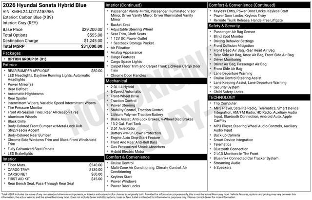 2026 Hyundai SONATA HYBRID Blue