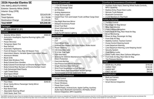 2026 Hyundai ELANTRA SE