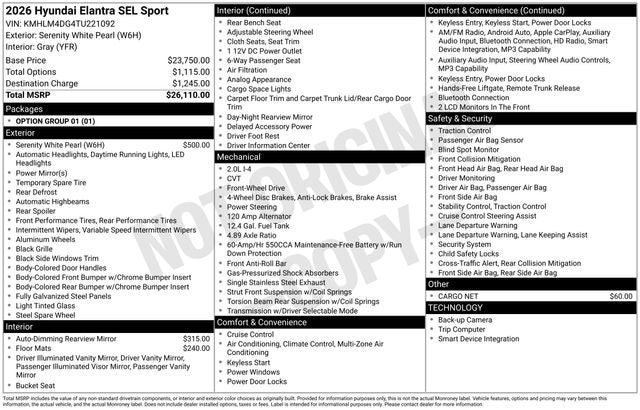 2026 Hyundai ELANTRA SEL Sport