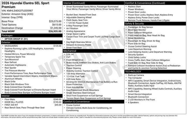 2026 Hyundai ELANTRA SEL Sport