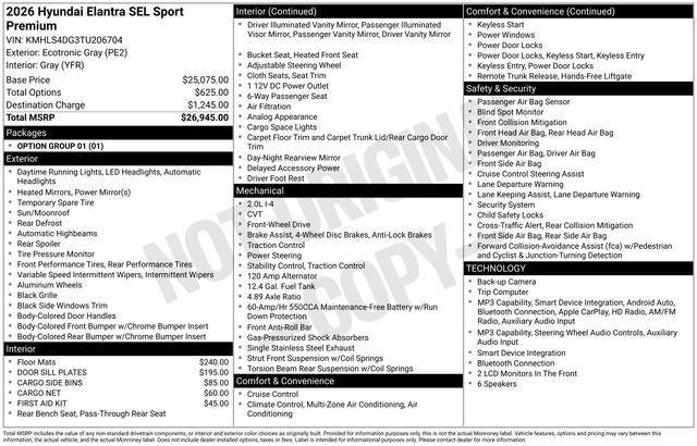2026 Hyundai ELANTRA SEL Sport