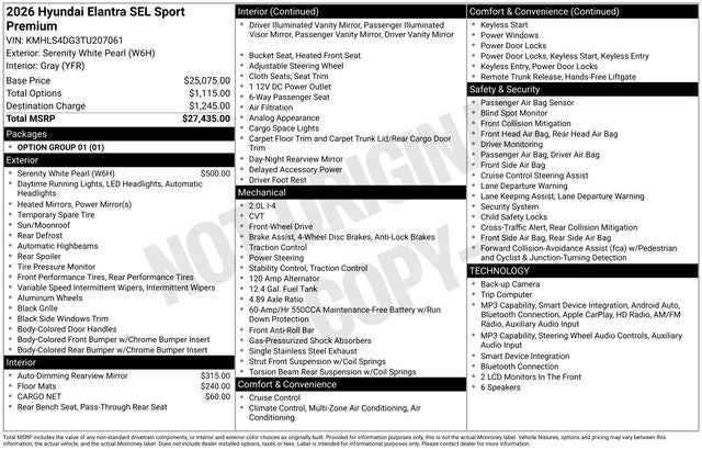 2026 Hyundai ELANTRA SEL Sport