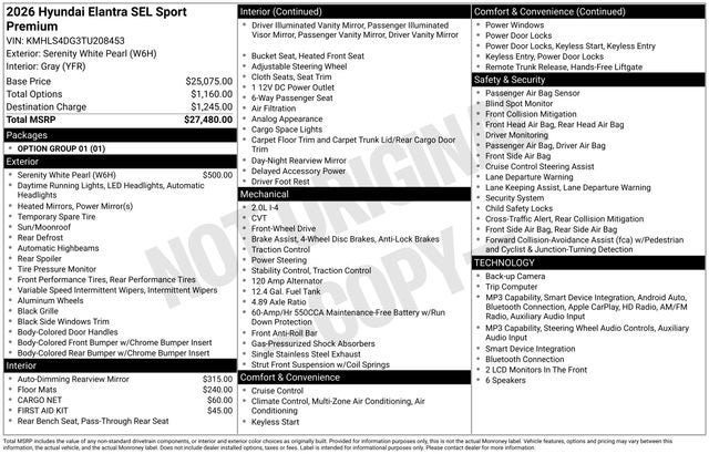 2026 Hyundai ELANTRA SEL Sport