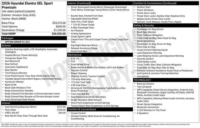 2026 Hyundai ELANTRA SEL Sport