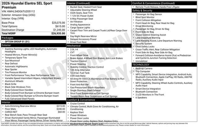 2026 Hyundai ELANTRA SEL Sport