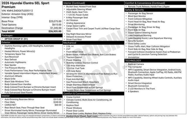 2026 Hyundai ELANTRA SEL Sport