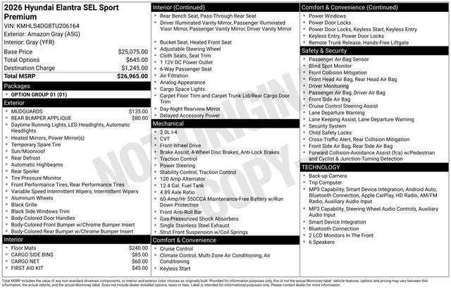 2026 Hyundai ELANTRA SEL Sport