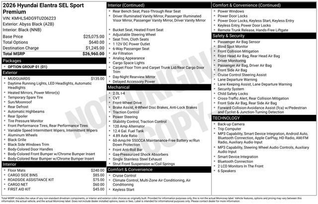 2026 Hyundai ELANTRA SEL Sport
