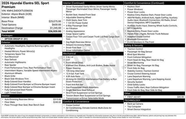 2026 Hyundai ELANTRA SEL Sport