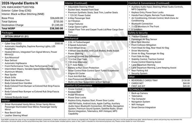 2026 Hyundai ELANTRA N Base